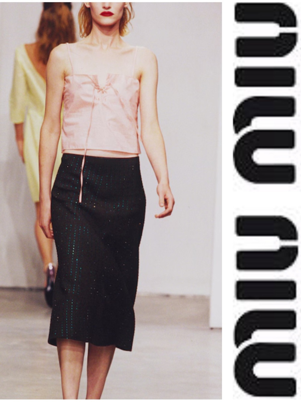 Archival Miu Miu SS1998 Column/A Line Wool Skirt In Tobacco/Green Crystals SZ 40